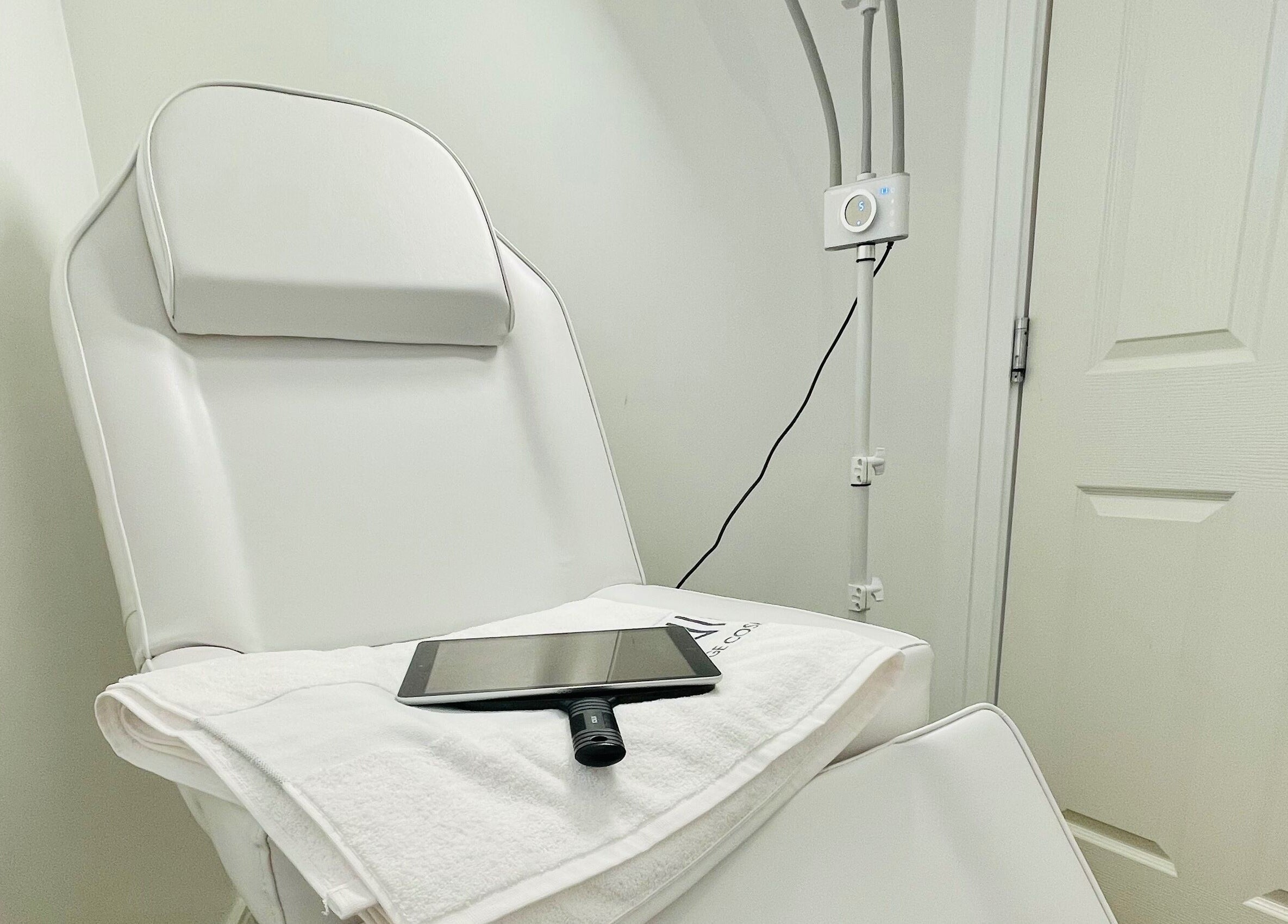 Modern treatment chair at Emma Fox Aesthetics, Heybridge, England, GB, ready for wellness services.