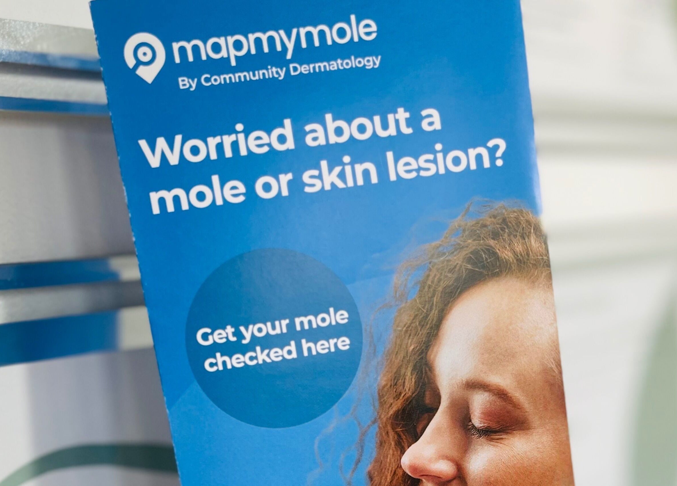 MapMyMole dermatology poster at Emma Fox Aesthetics, Heybridge, England, GB promoting mole checks.