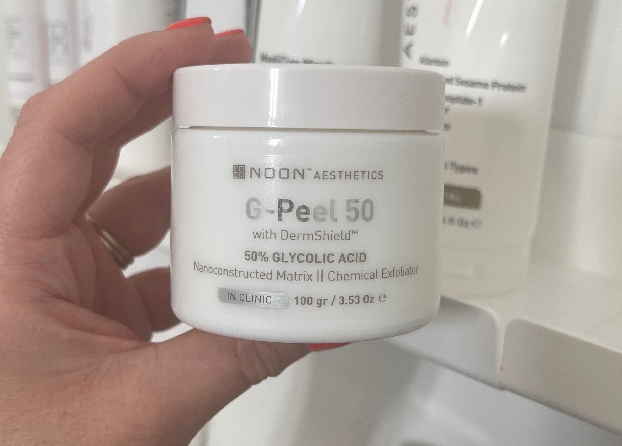 G-Peel 50 exfoliator at Emma Fox Aesthetics in Heybridge, England, GB for rejuvenated skin.