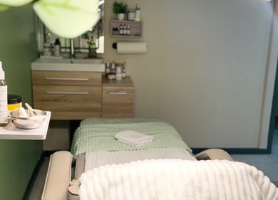 Calming spa treatment room at Live Simply Organic Wellness Spa, Kingston, St. Andrew Parish, JM.