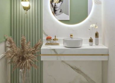 Elegant spa counter at Live Simply Organic Wellness Spa in Kingston, St. Andrew Parish, JM.