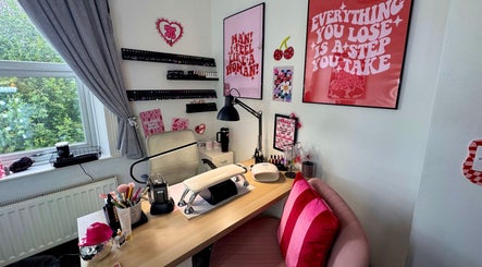 Cozy nail station at Nails by Shan in Cleckheaton, England, GB, featuring stylish decor and nail supplies.