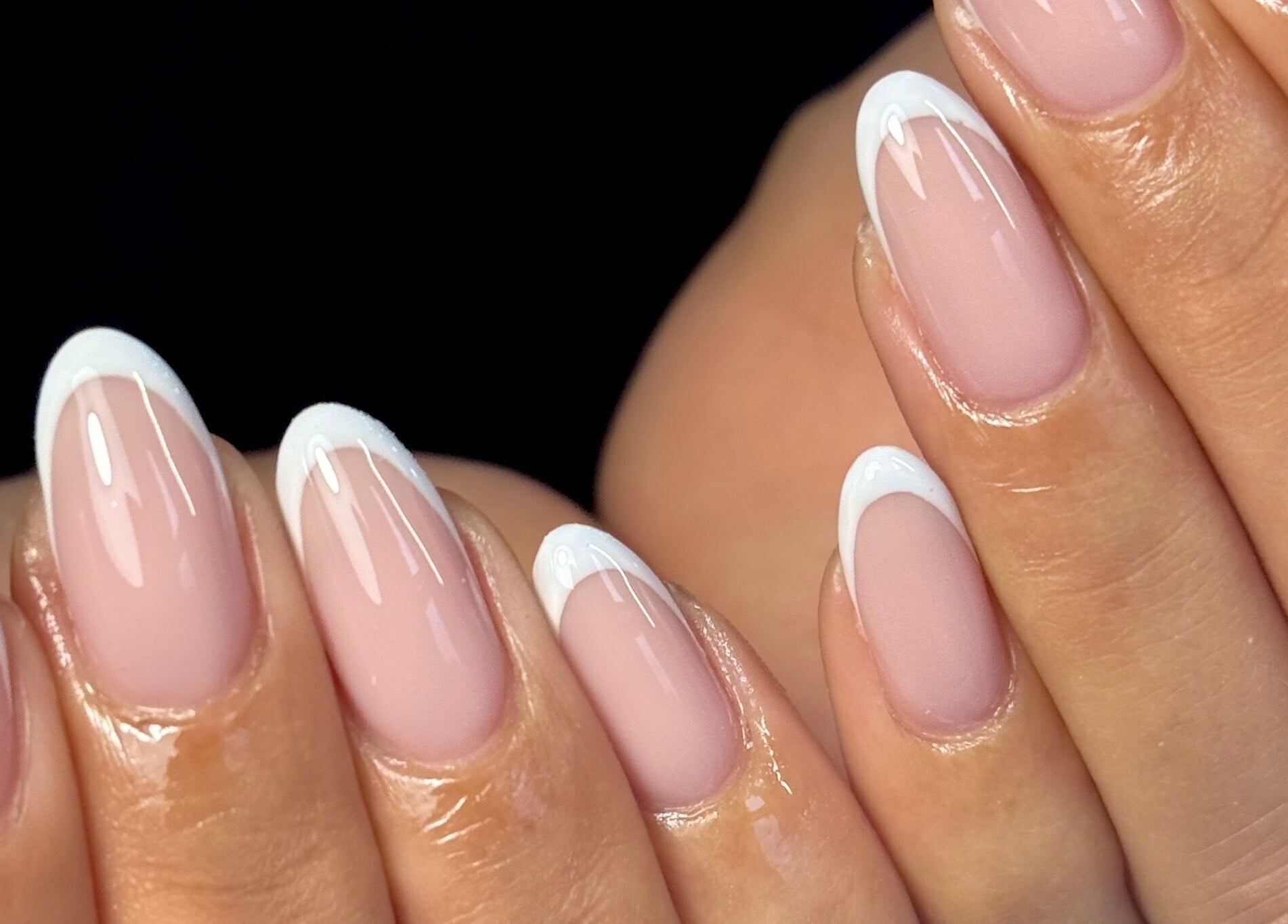 Elegant French manicure at Nails by Shan, Cleckheaton, England, GB, featuring glossy white-tipped nails.