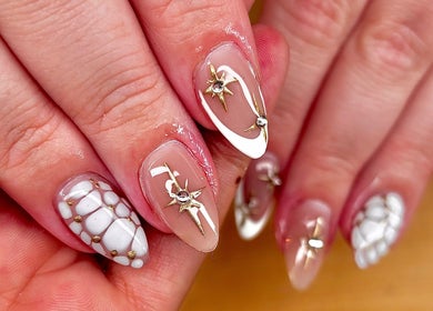 Elegant nail art with gold accents at JB Nails - Jordie Barber, Plymouth, England, GB.
