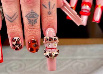 Unique nail art with leopard pattern at JB Nails - Jordie Barber, Plymouth, England, GB.