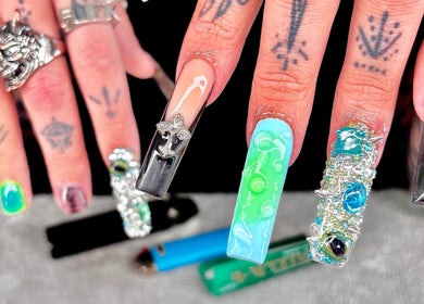 Unique nail art at JB Nails - Jordie Barber, Plymouth, England, GB. Bold designs with intricate accessories.