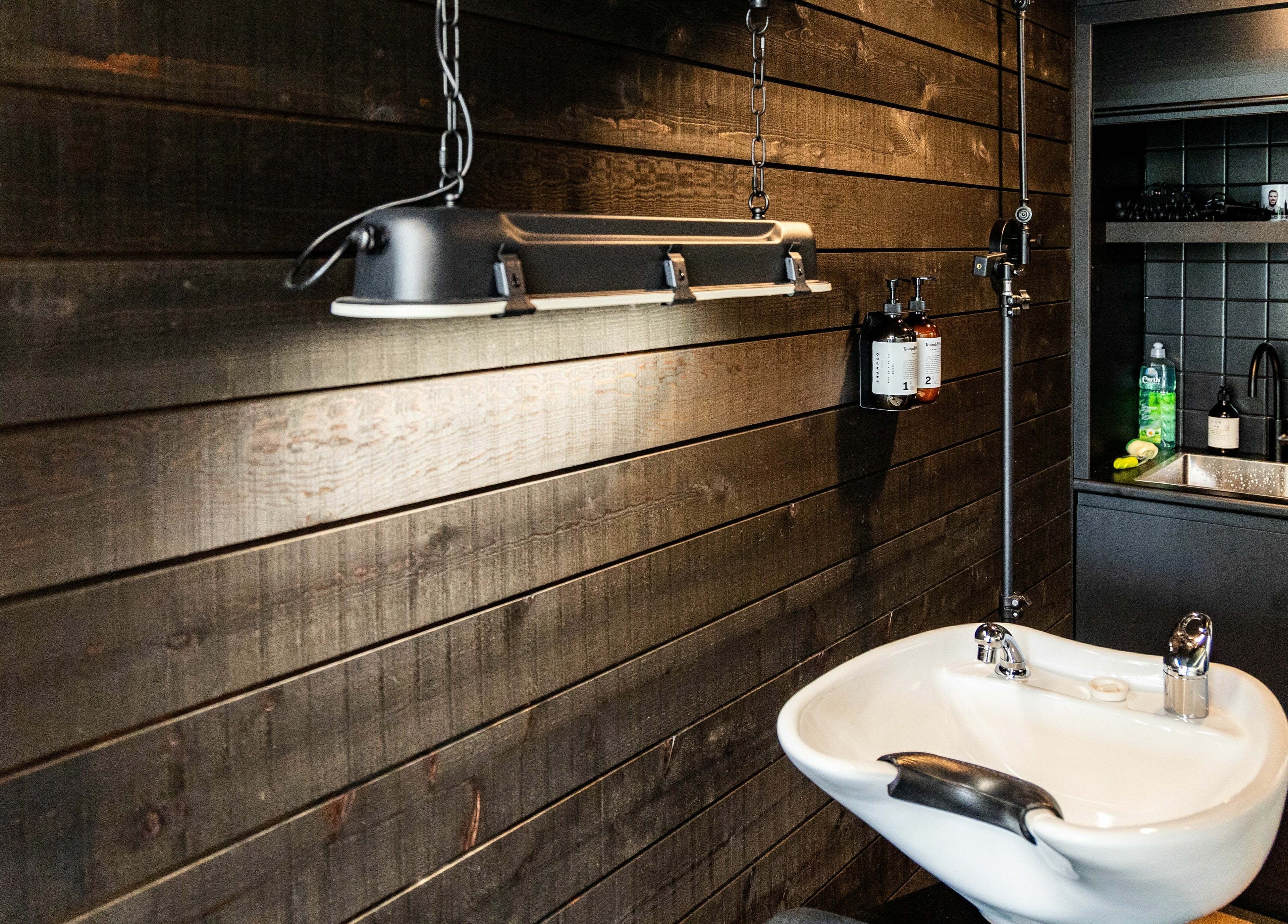 Chic salon sink and dark wood decor at Nth Turramurra - Benicky and Sons, North Turramurra, New South Wales, AU.