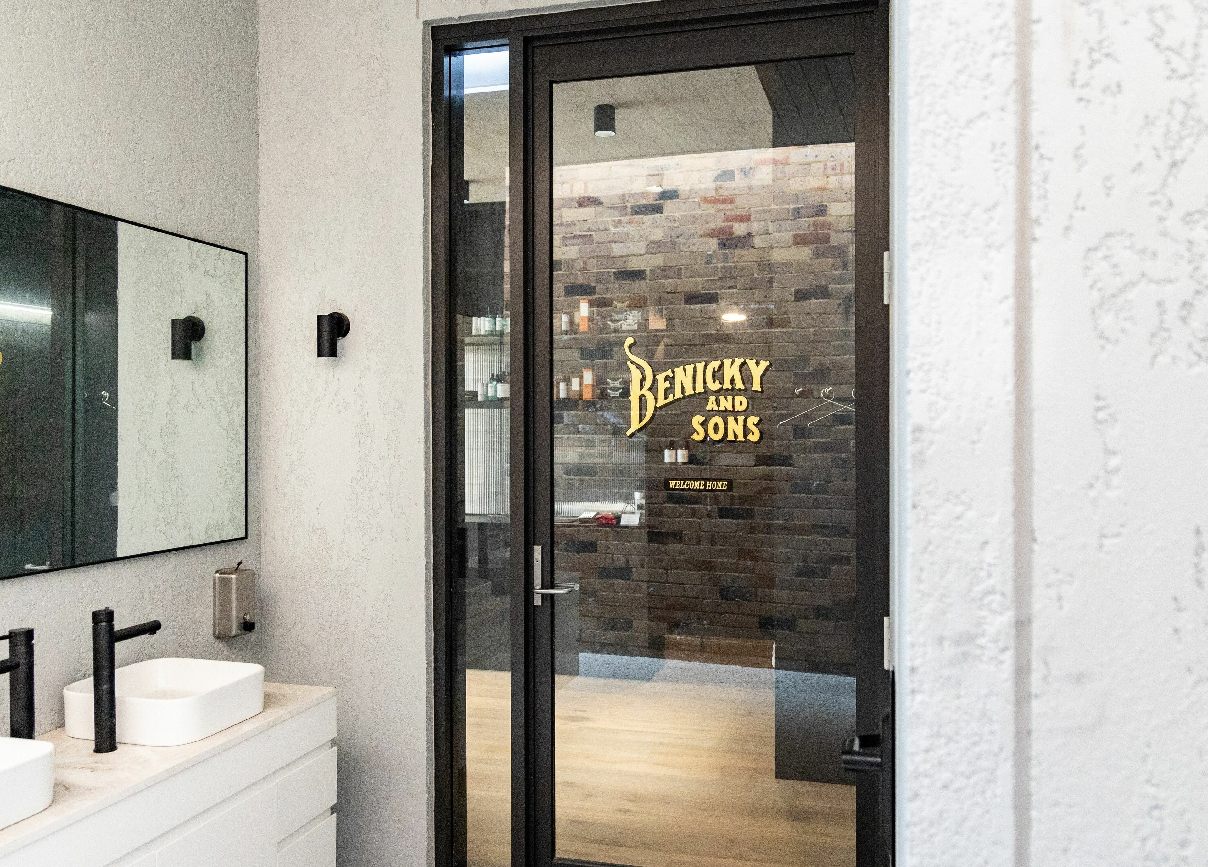 Modern washroom at Nth Turramurra - Benicky and Sons, North Turramurra, New South Wales, AU with sleek decor.