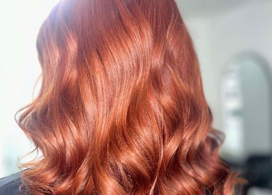 Gorgeous red hair styled at Lucy Whatnell Hairdressing in Newbiggin-by-the-Sea, Northumberland, GB.