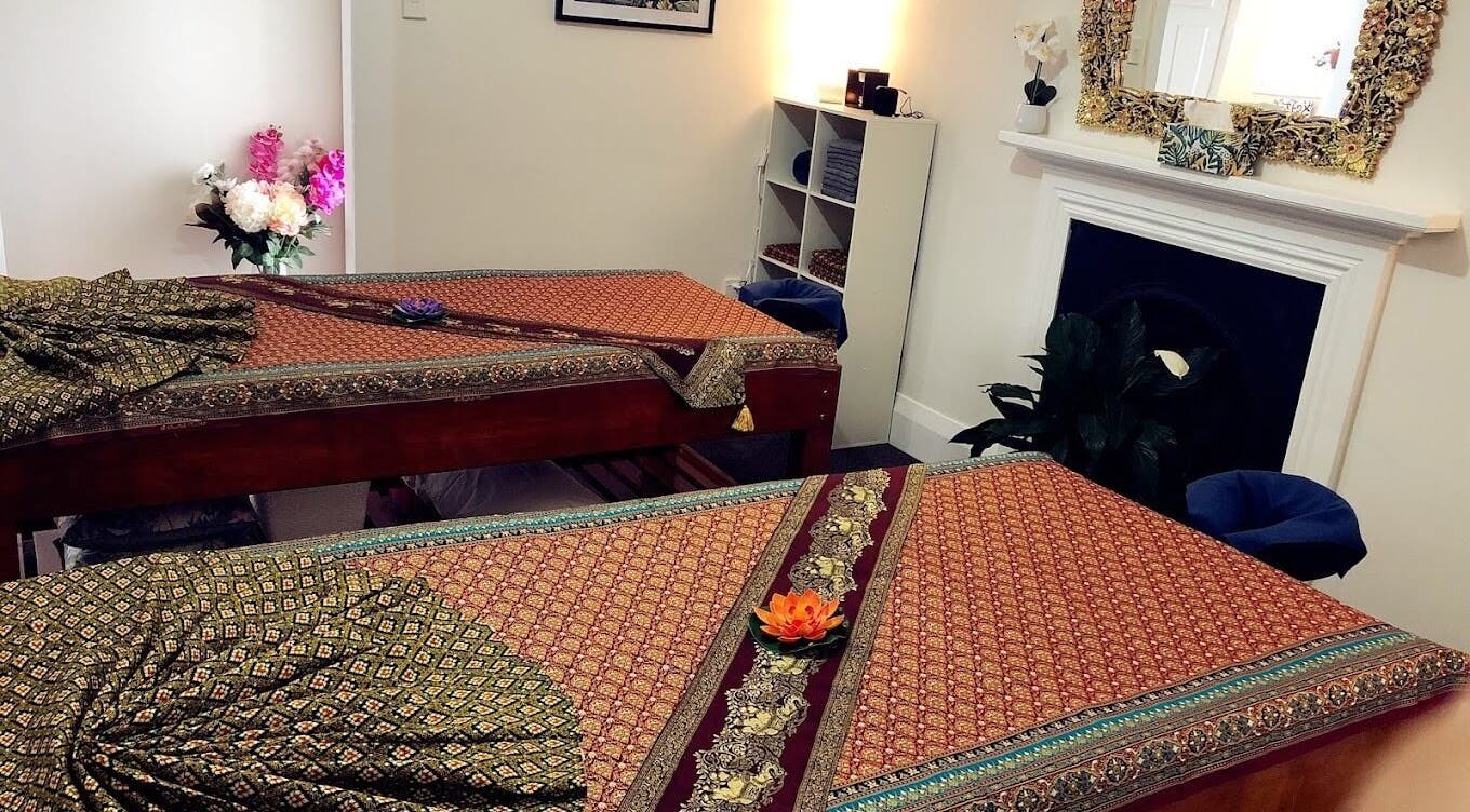 Elegant massage tables at Royal Traditional Thai Massage, Whangārei, Northland, NZ, with ornate decor.