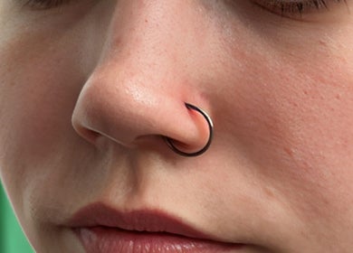 Detailed view of a nose ring at Bombshell Brow Studio @ Beauté Bohëime, Cowansville, Québec, CA.