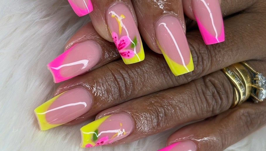 Floral nail art at The Beauty Room by Fresita - Bartletts Tenantry Sargent's Village, Bridgetown, Christ Church, BB.