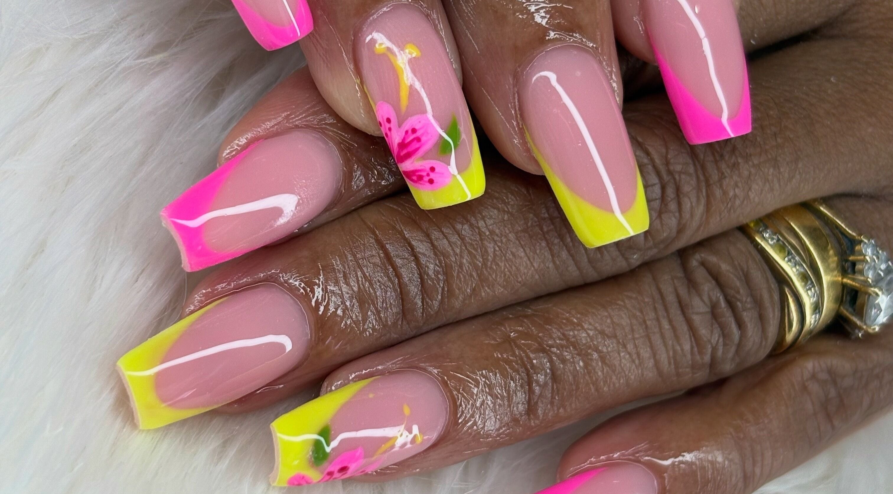 Floral nail art at The Beauty Room by Fresita - Bartletts Tenantry Sargent's Village, Bridgetown, Christ Church, BB.