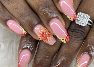 Elegant flower nail art at The Beauty Room by Fresita - Bartletts Tenantry Sargent's Village, Bridgetown, Christ Church, BB.