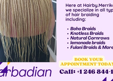 Detailed blonde braids service at Braidsby.Merrika in Bridgetown, Saint George, BB. Book your appointment now.