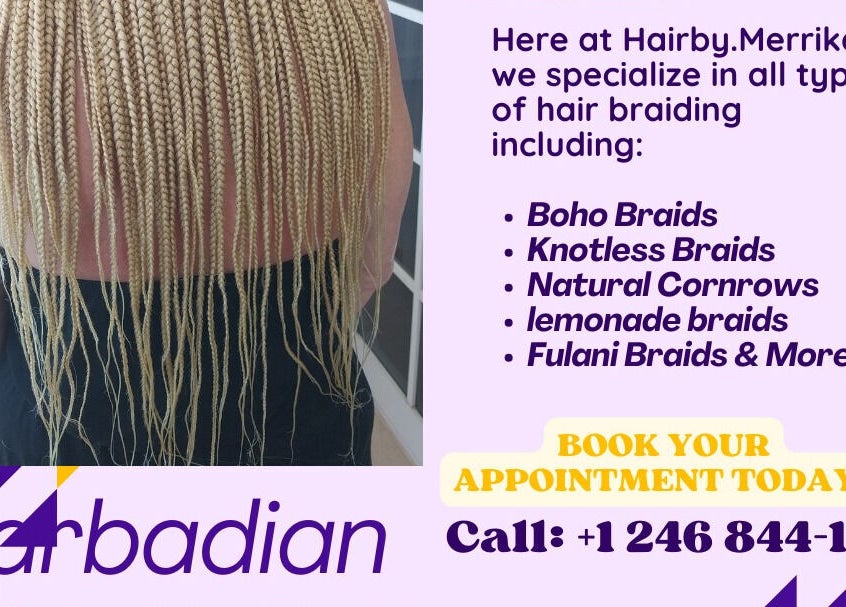 Detailed blonde braids service at Braidsby.Merrika in Bridgetown, Saint George, BB. Book your appointment now.