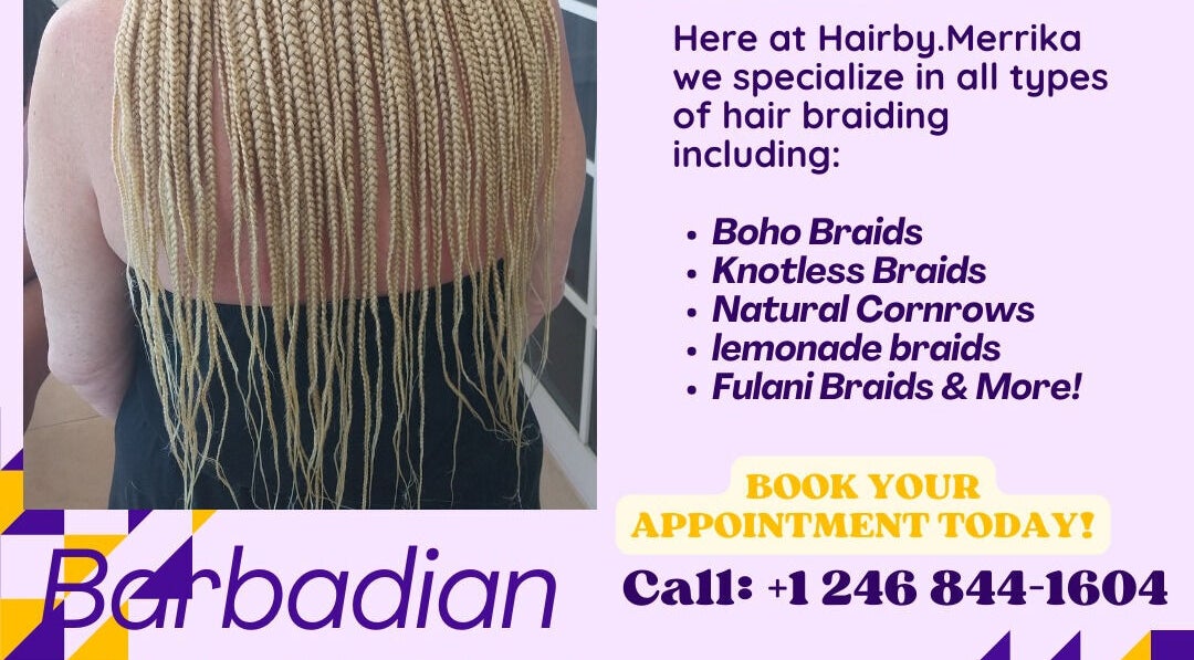 Detailed blonde braids service at Braidsby.Merrika in Bridgetown, Saint George, BB. Book your appointment now.