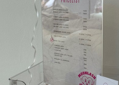 Eyelash service pricelist at Moonlash Studio Tukad Barito, showcasing offerings in Bali, Bali, ID.
