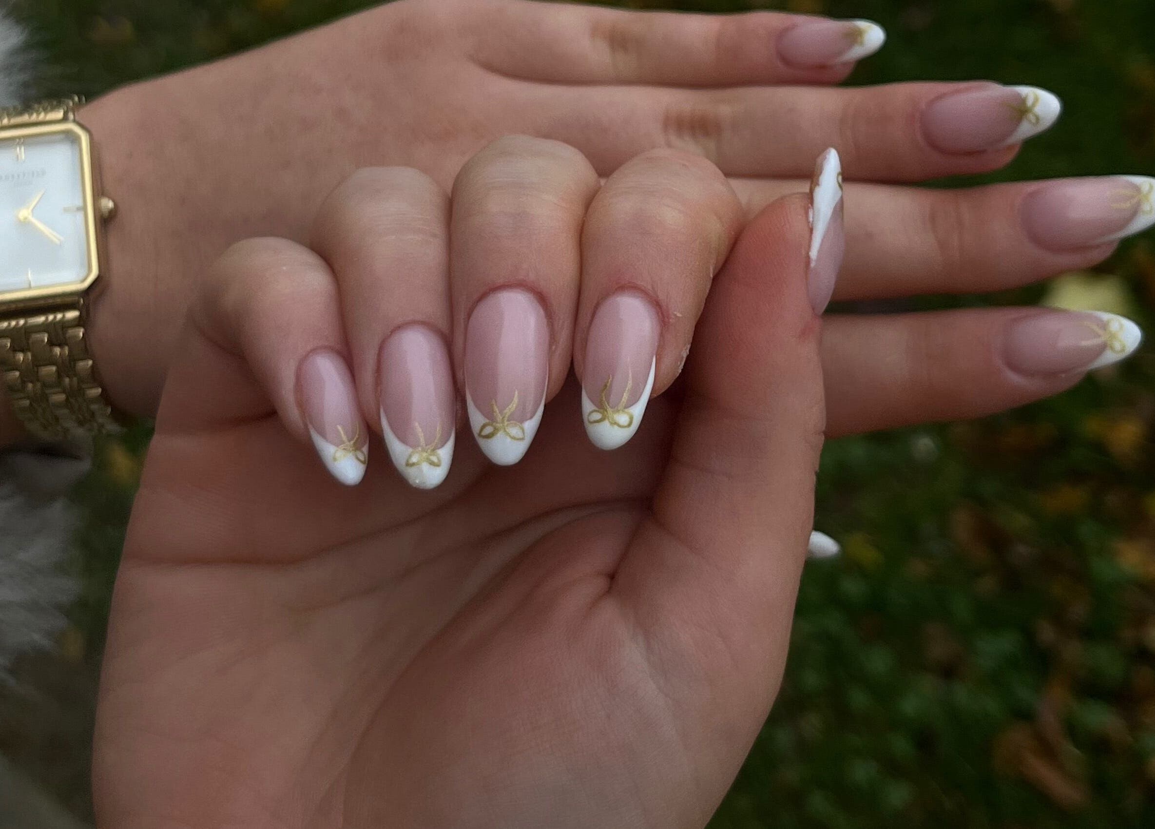 Elegant French manicure with gold accents at Nails by Zofia, County Kildare, County Kildare, IE.