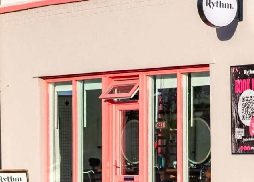 Front view of Rythm Studio in Bristol, England, showing an inviting entrance with a modern sign.