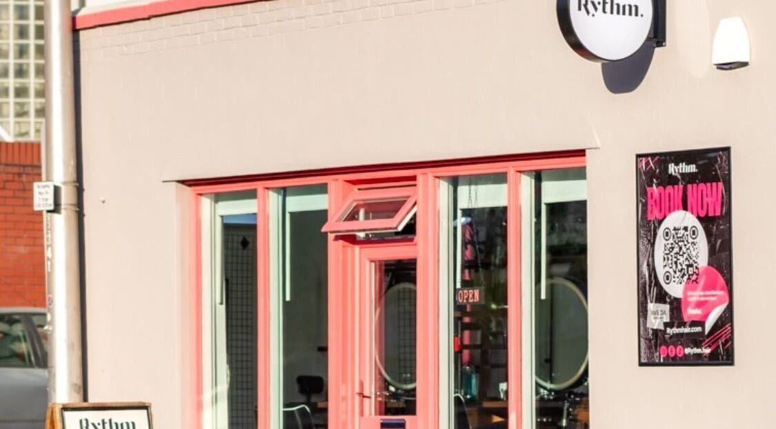 Front view of Rythm Studio in Bristol, England, showing an inviting entrance with a modern sign.