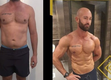 Before and after fitness journey at Tric, Cape Town, Western Cape, ZA showing remarkable physical transformation.