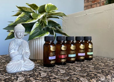 Aromatherapy oils and statue at JMS Wellness Durbanville, Cape Town, Western Cape, ZA.