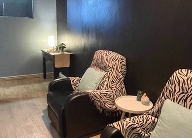 Cozy seating with zebra print at JMS Wellness Durbanville, Cape Town, Western Cape, ZA.