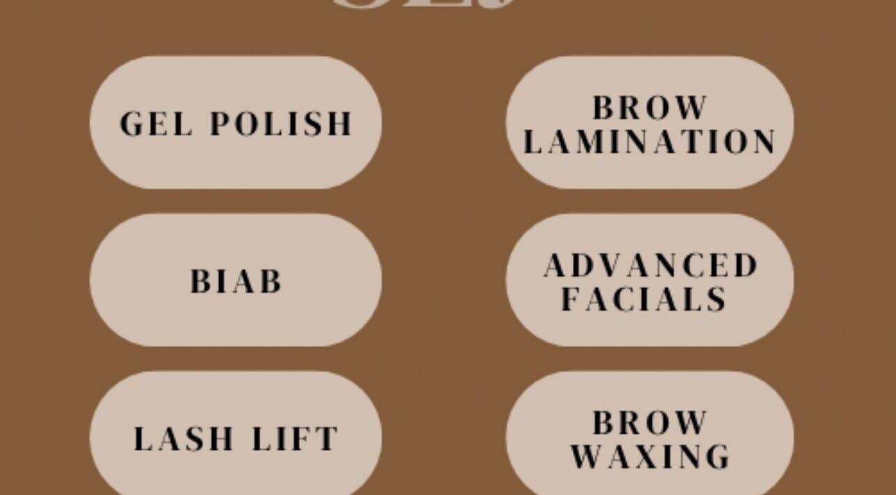 Range of beauty services at BySEJ, Canvey Island, England, GB, including gel polish and brow lamination.