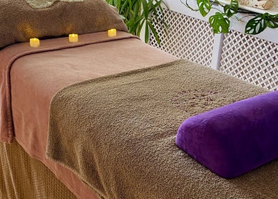 Relaxing massage table at Let's Breathe Complementary Therapies in Hockley, England, GB.