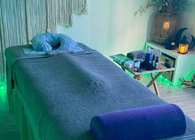 Massage room at Let's Breathe Complementary Therapies in Hockley, England, GB featuring a tranquil setup.