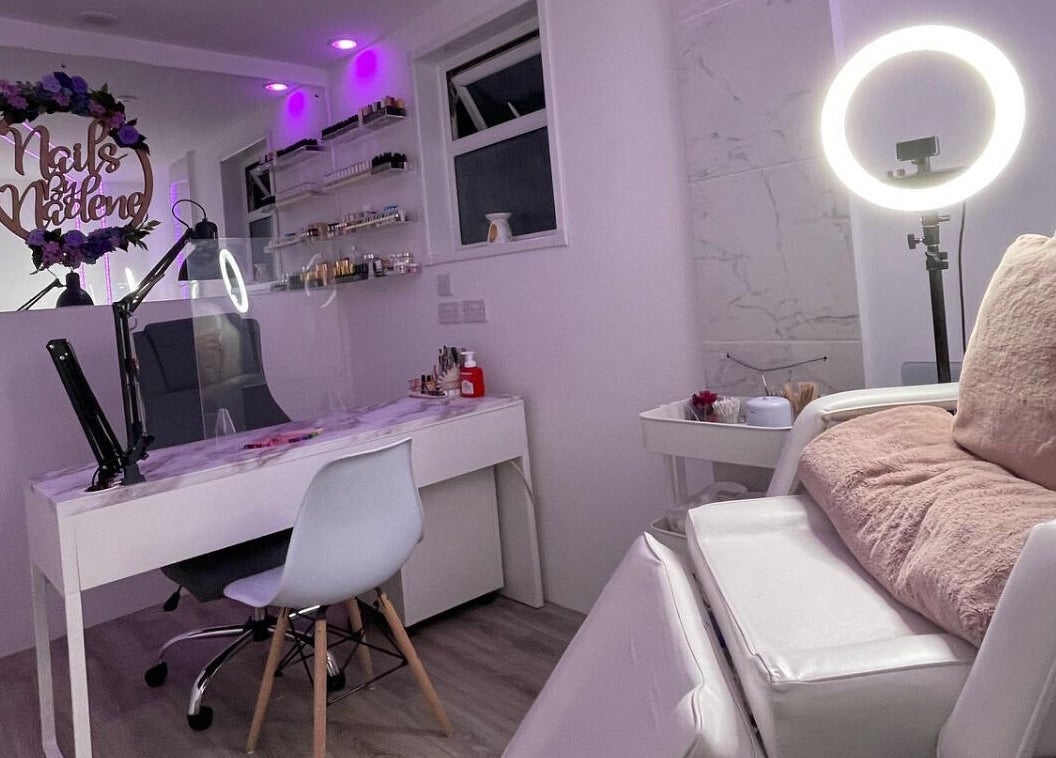 Modern beauty space at Normandaé Studio, Saltash, England, GB, with nail and makeup stations.
