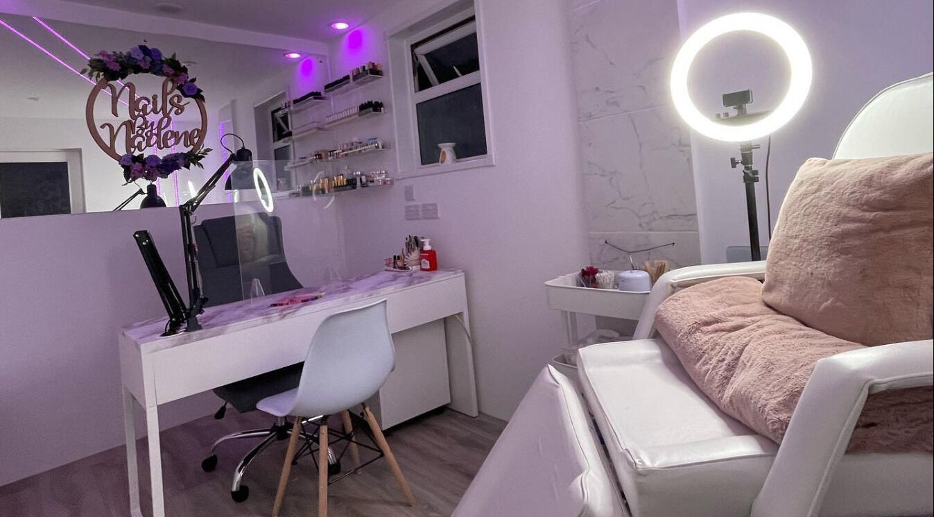 Modern beauty space at Normandaé Studio, Saltash, England, GB, with nail and makeup stations.
