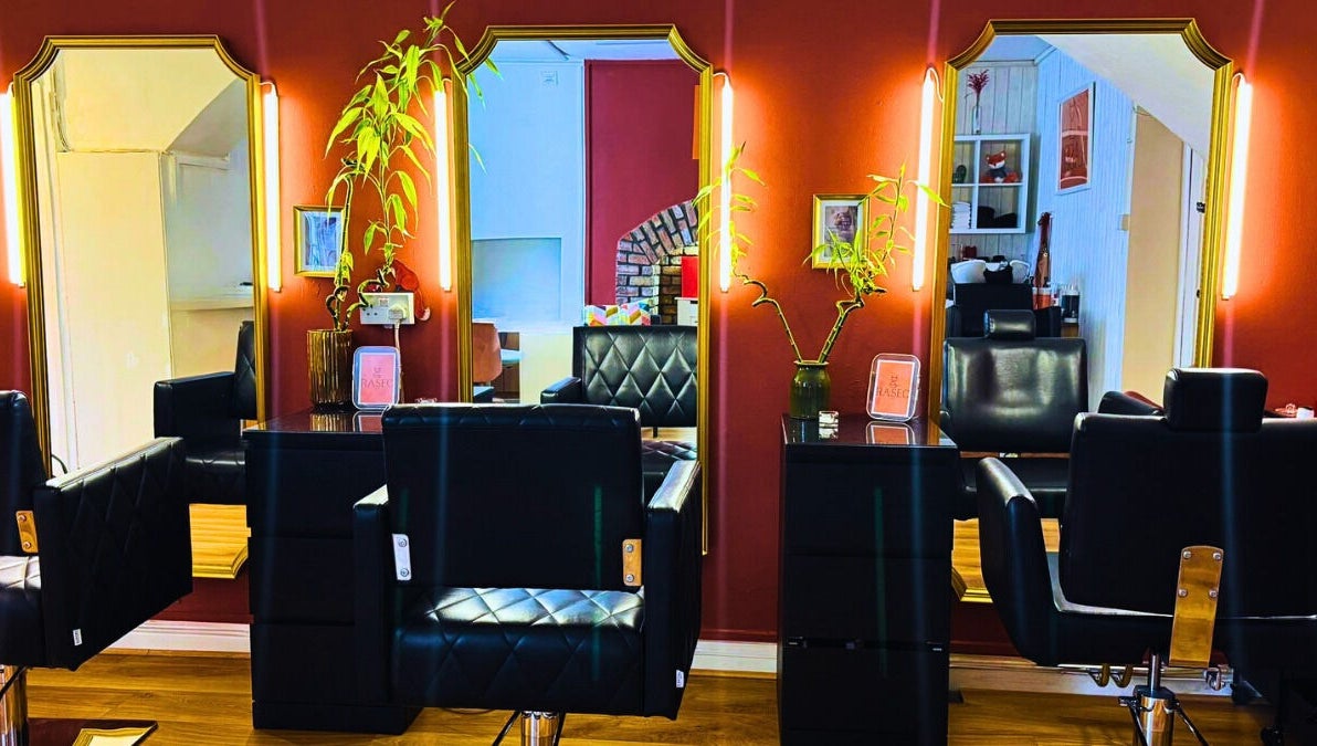 Interior of Studio Rasec – Hair & Beauty in Dublin, with stylish salon chairs and mirrors.