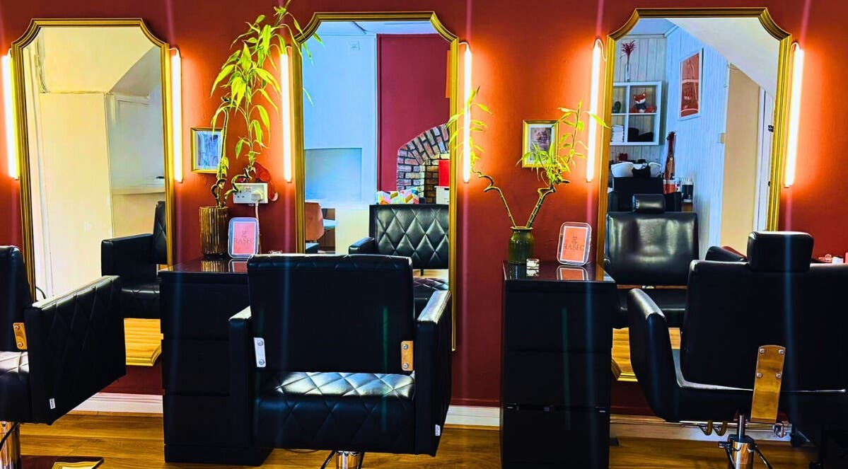 Interior of Studio Rasec – Hair & Beauty in Dublin, with stylish salon chairs and mirrors.