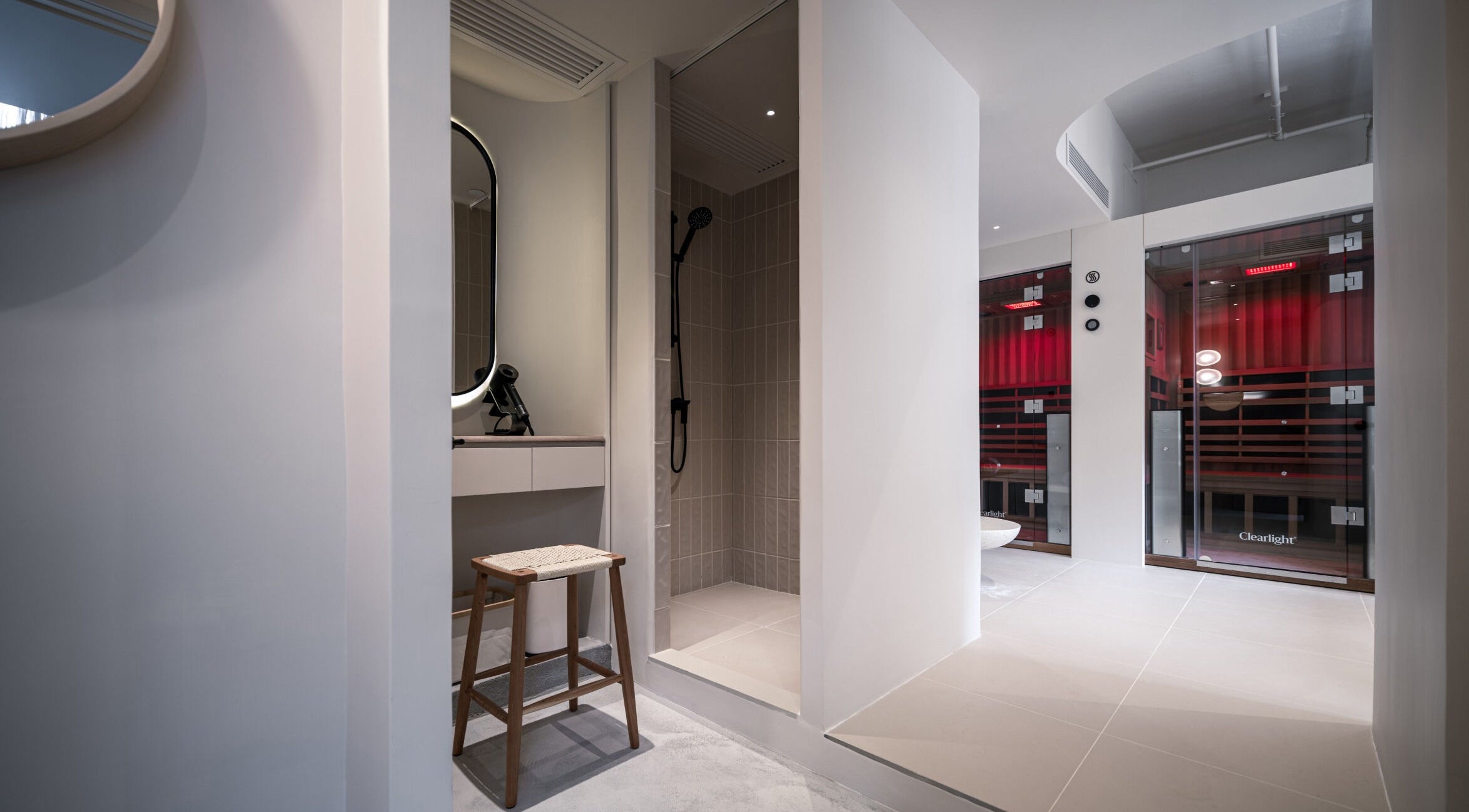 Sleek shower and sauna at ACME Wellness Hong Kong, Hong Kong Island, HK.