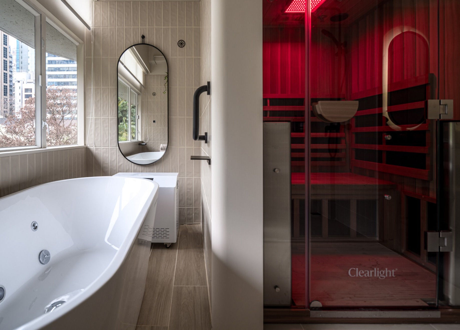 Relaxing bathtub and sauna at ACME Wellness Hong Kong, located on Hong Kong Island, Hong Kong Island, HK.