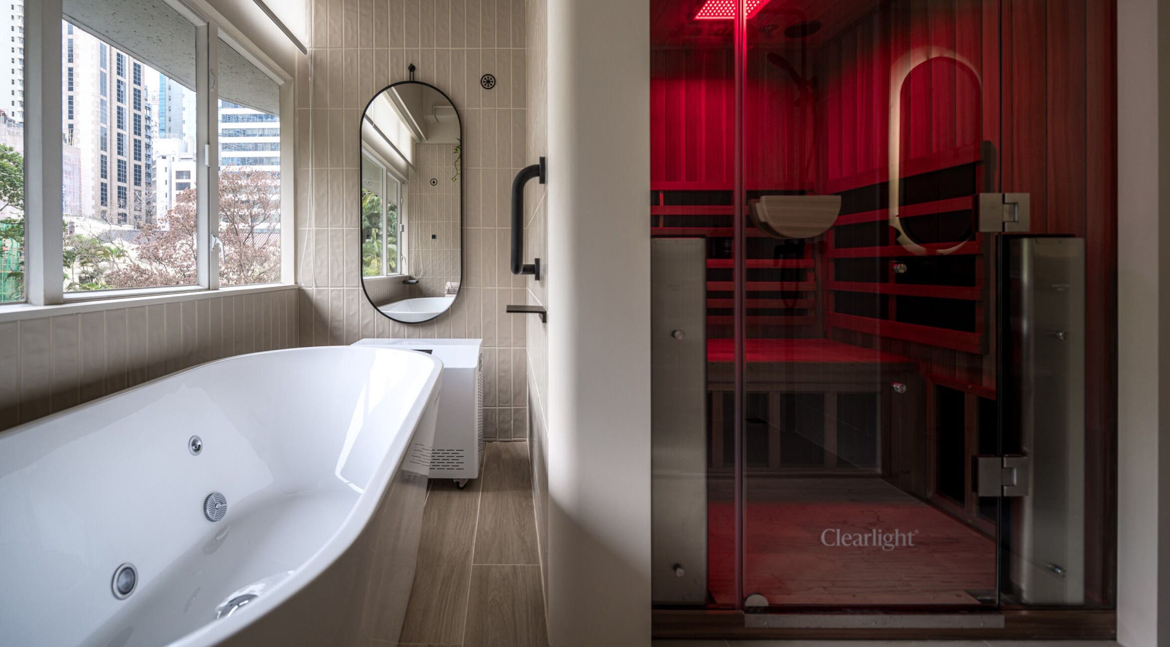 Relaxing bathtub and sauna at ACME Wellness Hong Kong, located on Hong Kong Island, Hong Kong Island, HK.