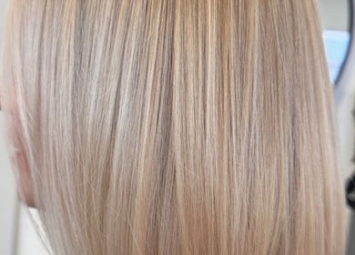Close-up of freshly styled blond hair at Beauty Salon, San Diego, California, US.