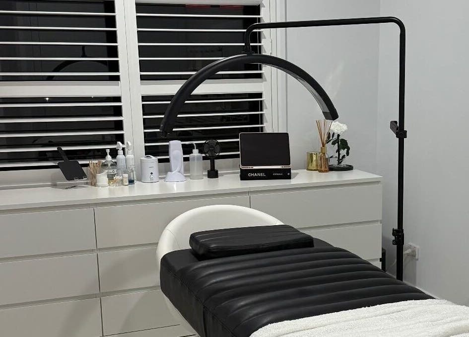 Elegant treatment room at Lashes By Jazmyn in Silverdale, New South Wales, AU with sleek decor.