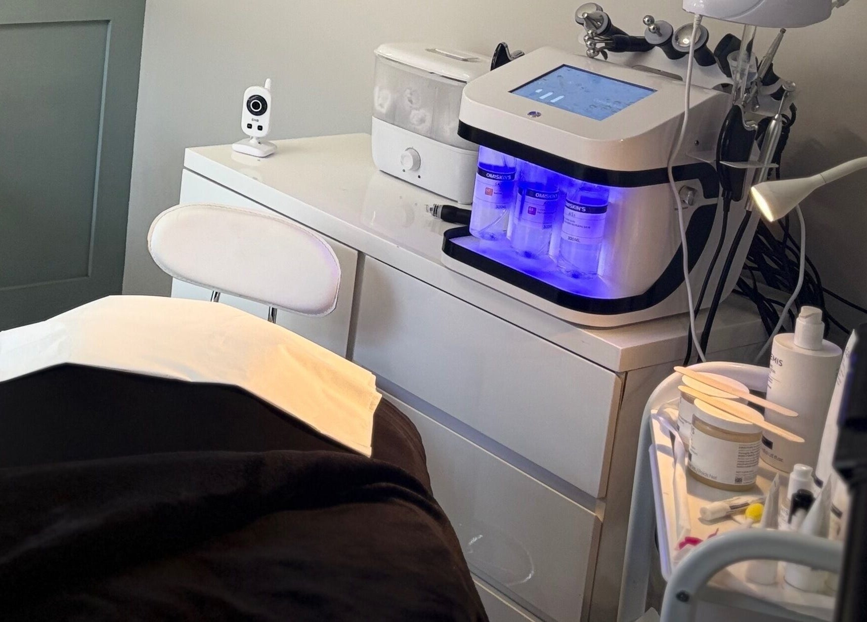 High-tech facial treatment room at Beauty Bar, Celbridge, County Kildare, IE, showcasing modern equipment.