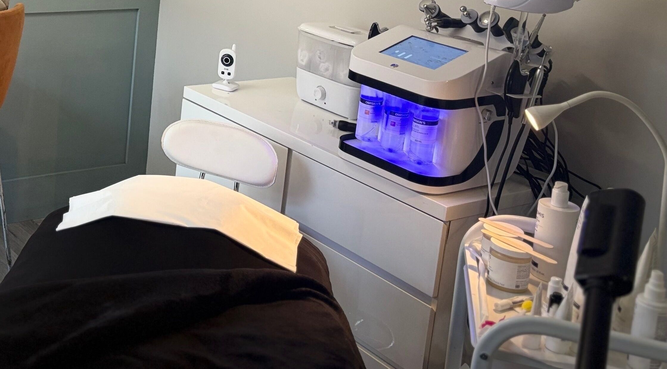 High-tech facial treatment room at Beauty Bar, Celbridge, County Kildare, IE, showcasing modern equipment.