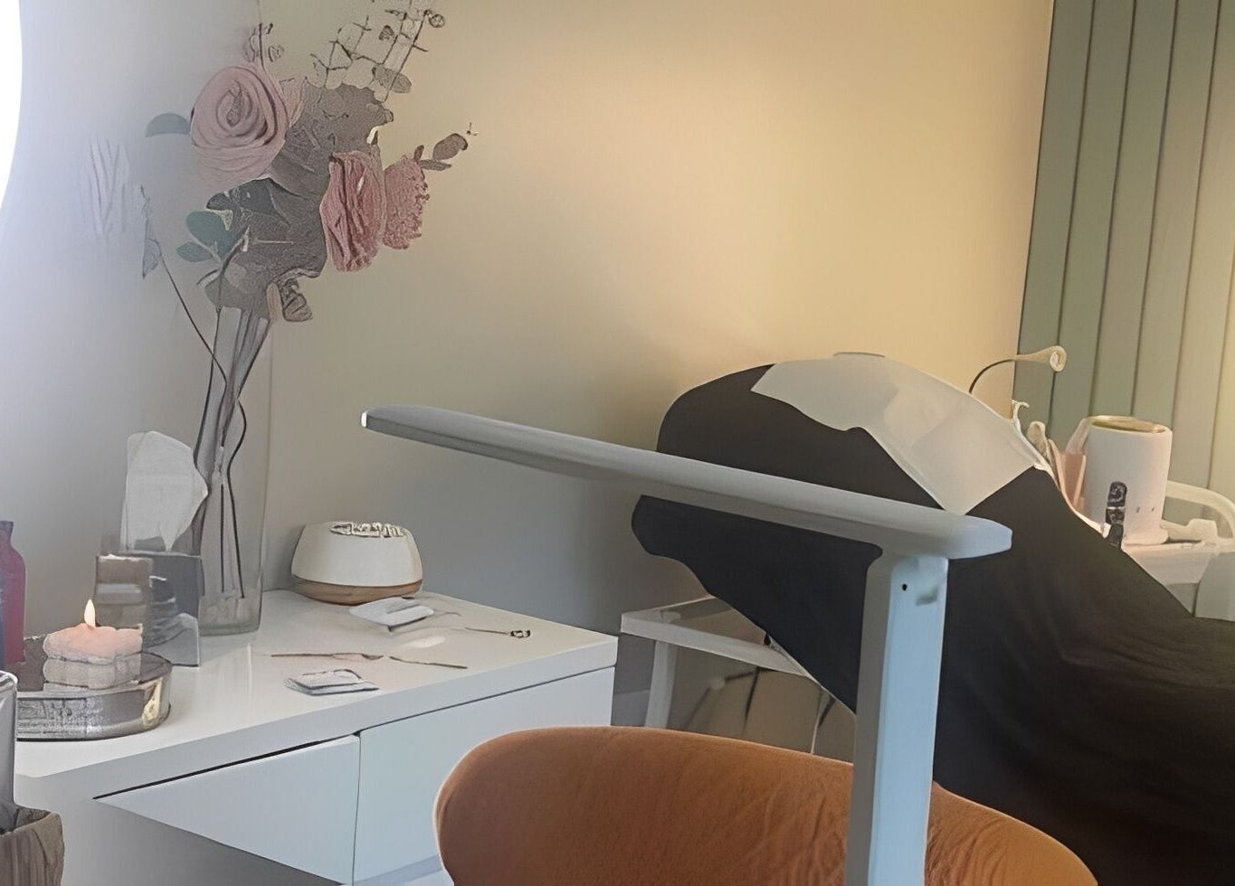 Calming treatment room at Beauty Bar, Celbridge, County Kildare, IE with decor and a candlelit ambiance.