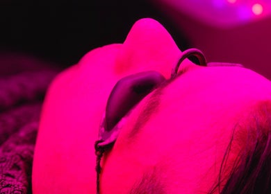 Client enjoying LED light therapy at Visage Clinics Merrylands, New South Wales, AU.