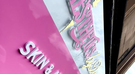Aesthetics by Danielle vibrant signboard in Glasgow, Scotland, GB.