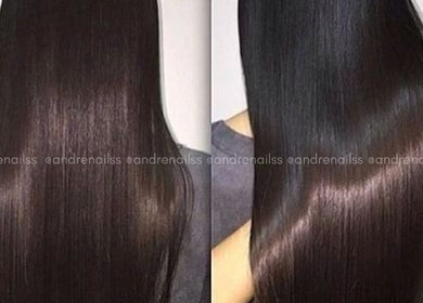 Cabello liso y brillante después de tratamiento en Andrea Nails & Spa, Santiago, Región Metropolitana, CL.