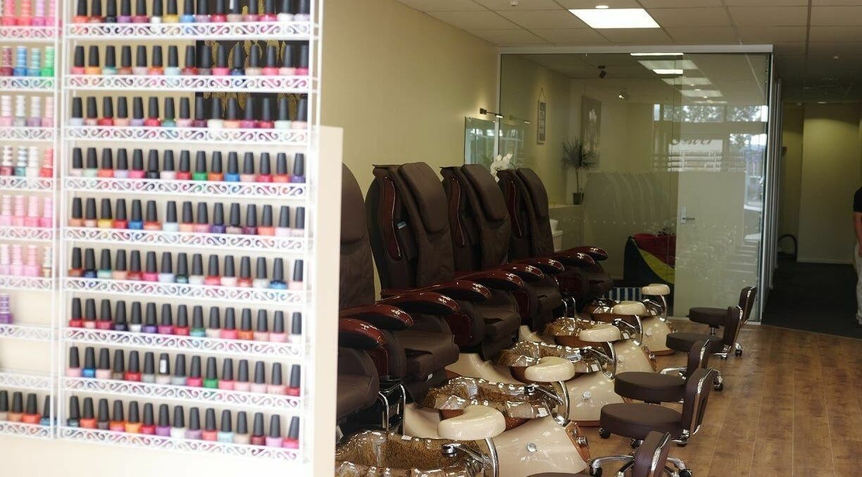 Luxurious pedicure chairs and vibrant nail polishes at Tower Beauty Christchurch, Christchurch, Canterbury, NZ.