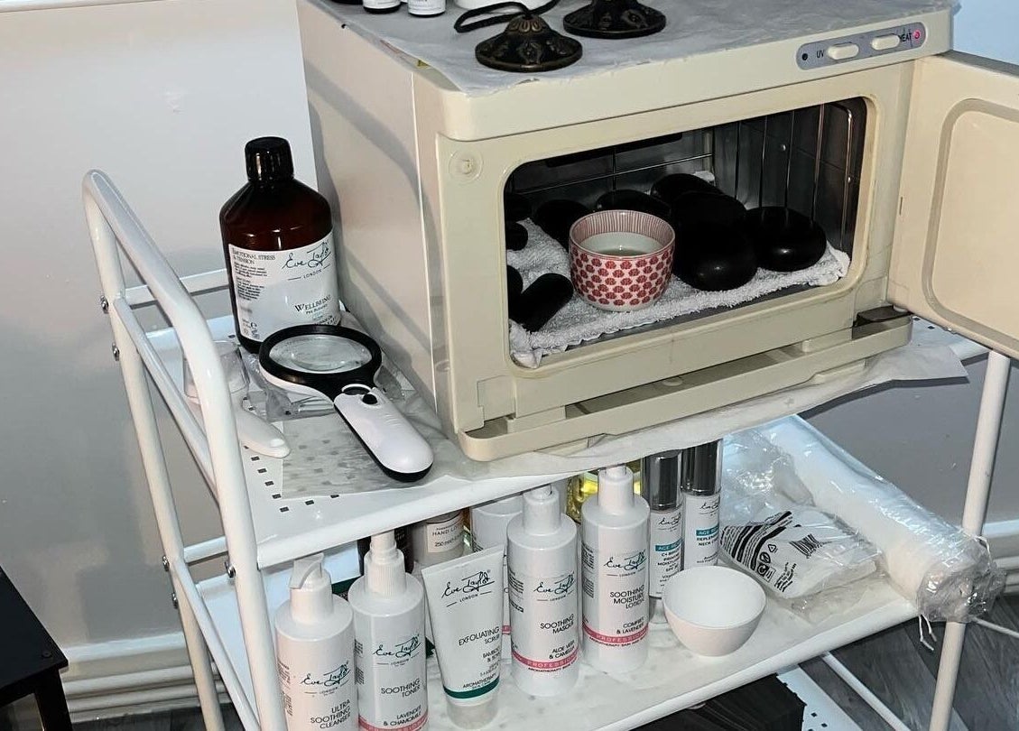 Hot stone and product setup at Beauty & Holistic Therapy, Thornaby, England, GB, offering relaxing treatments.