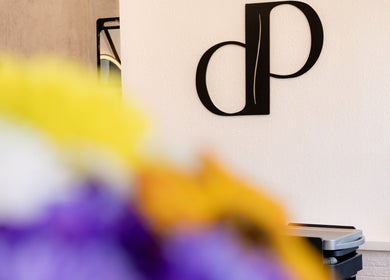 Danilo Possato Hair Studio logo on wall with colorful flowers, Dublin, County Dublin, IE.