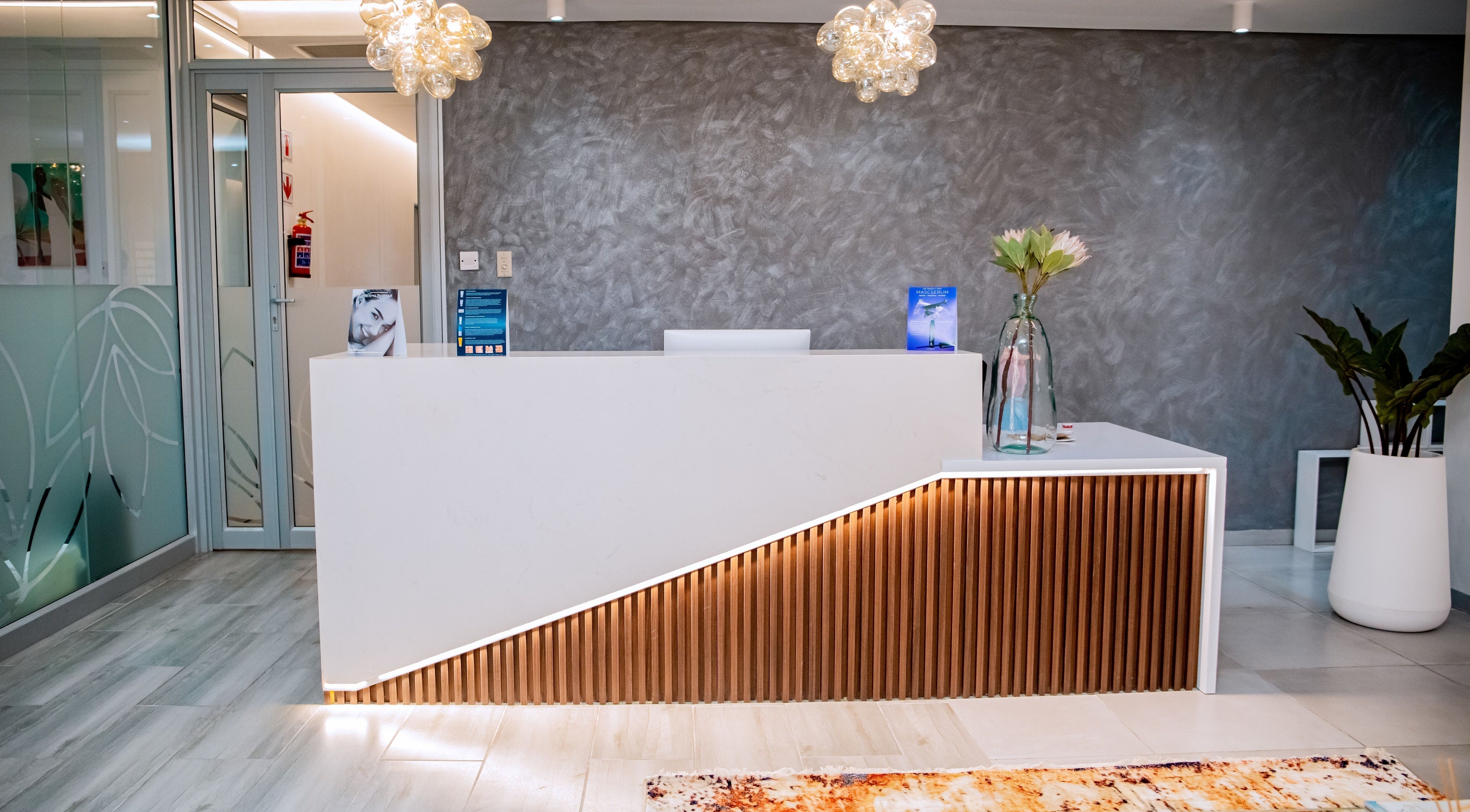 Elegant reception desk at Anue Medical Spa, Gaborone, Gaborone City, BW with modern decor.